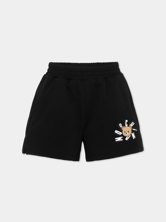 Shorts sportivi neri per bambina con Teddy Bear,Moschino Kids,HDQ025 LCA19 60100
