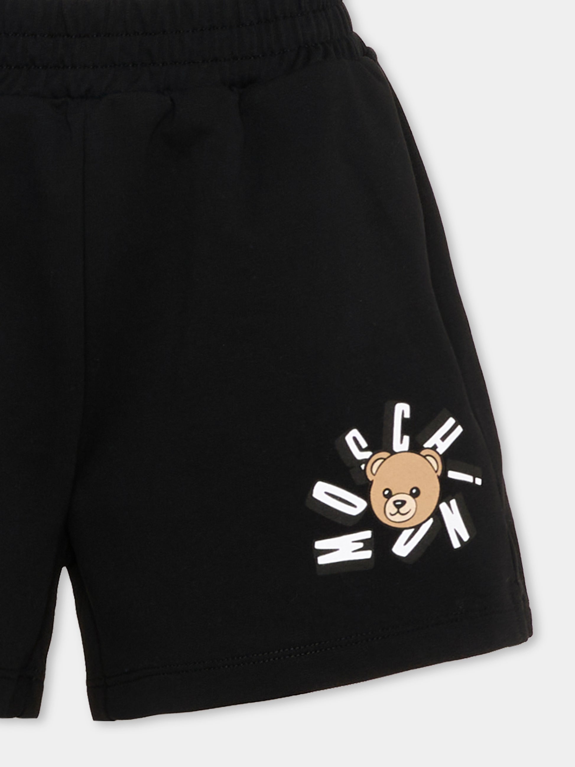Shorts sportivi neri per bambina con Teddy Bear,Moschino Kids,HDQ025 LCA19 60100