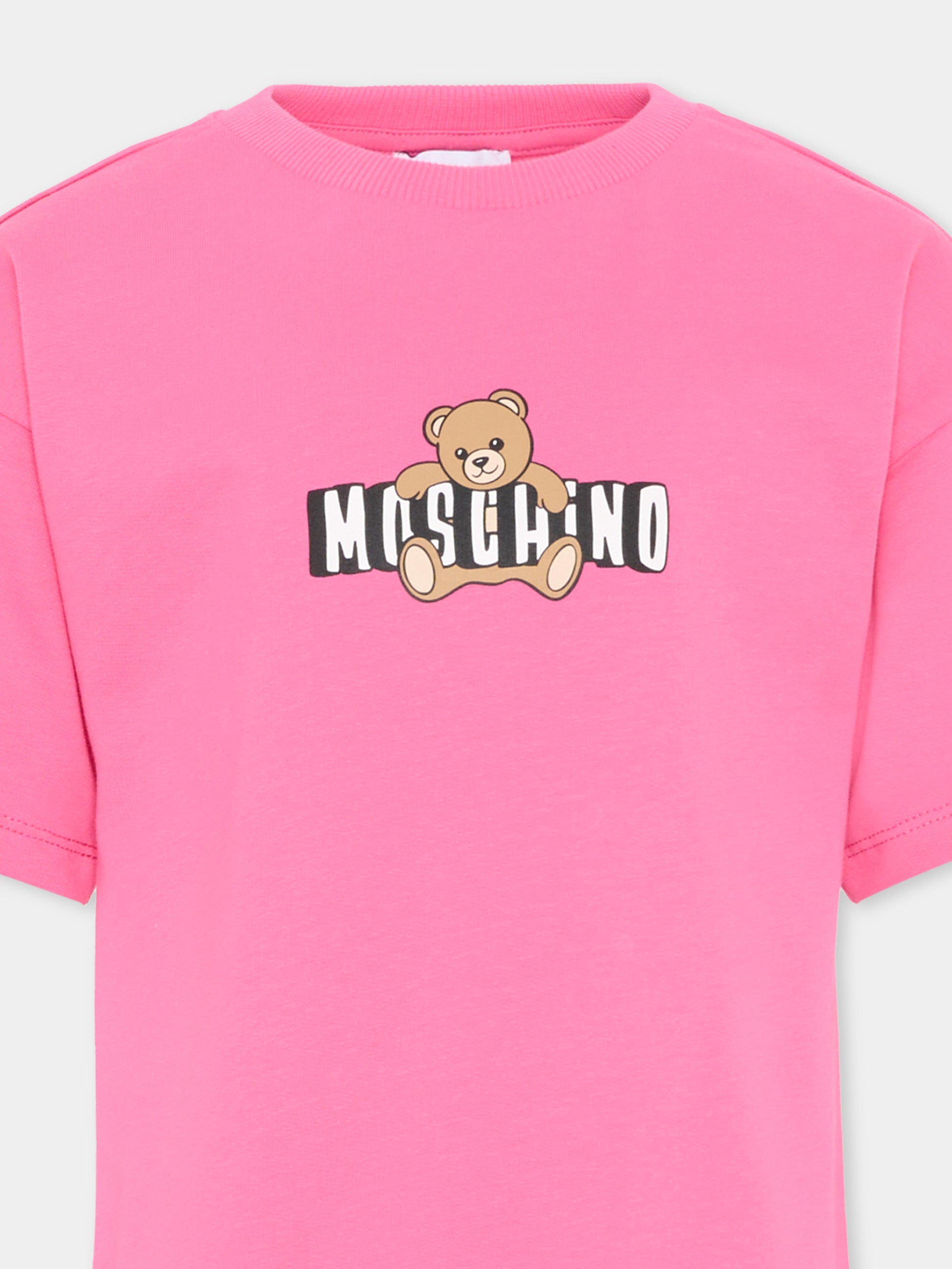 Vestito fucsia per bambina con Teddy Bear,Moschino Kids,HDV0HL LCA19 50533