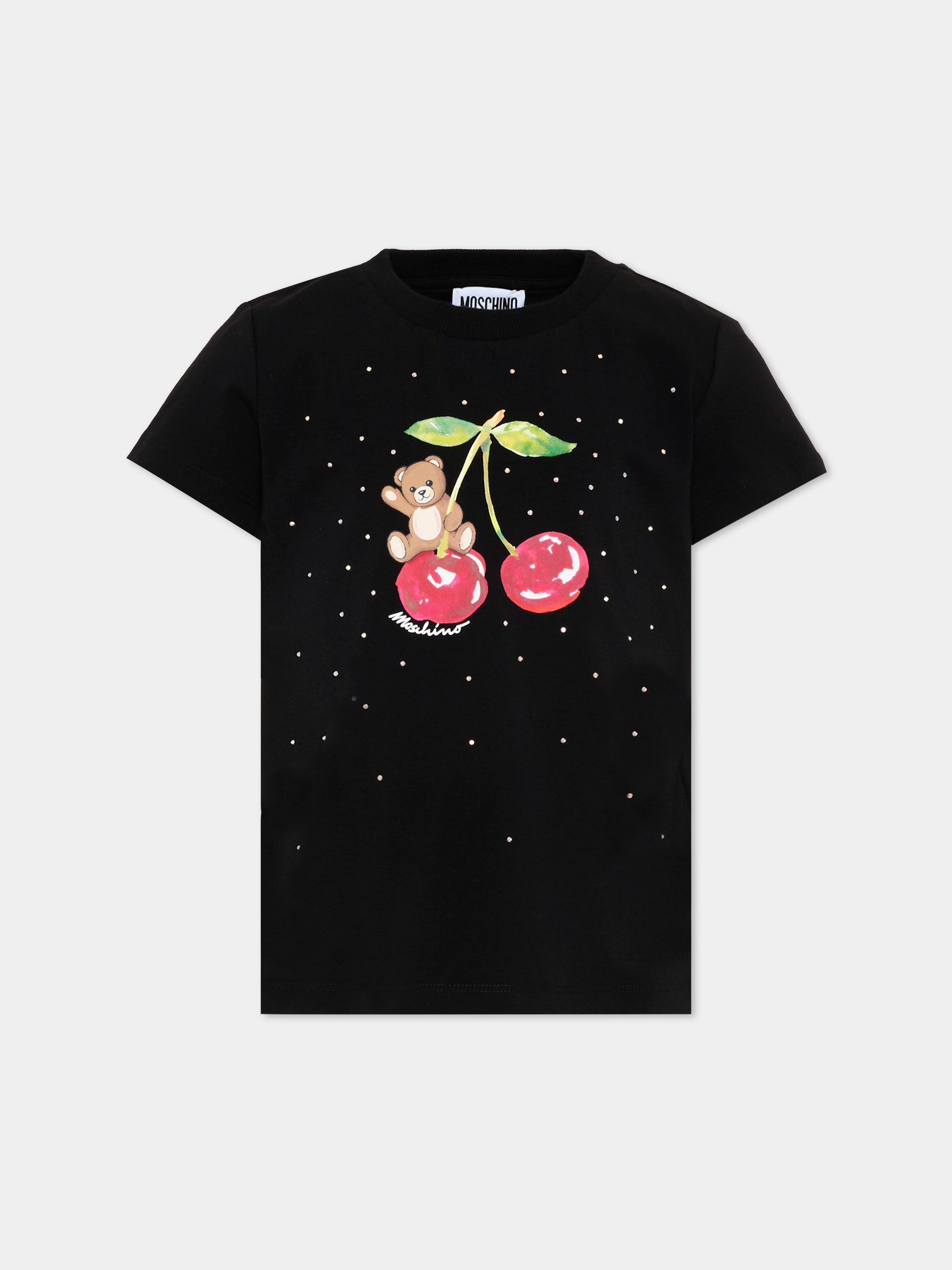 T-Shirt nera per bambina con Teddy Bear,Moschino Kids,HFM06K LBA10 60100