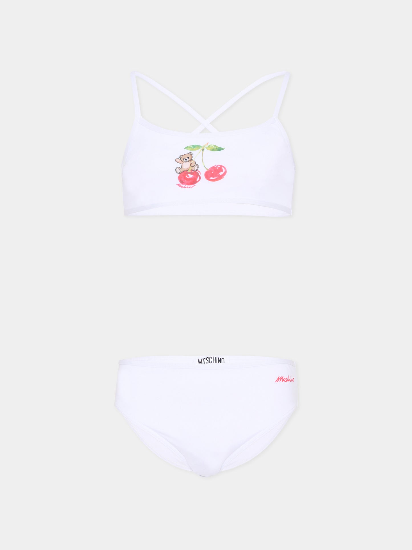Slip e bikini bianco per bambina con ciliegie,Moschino Kids,HGL00E LKA11 10101
