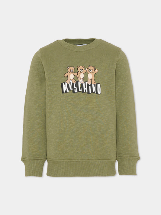 Felpa verde per bambini con Teddy Bears,Moschino Kids,HVF08V LCA88 30037
