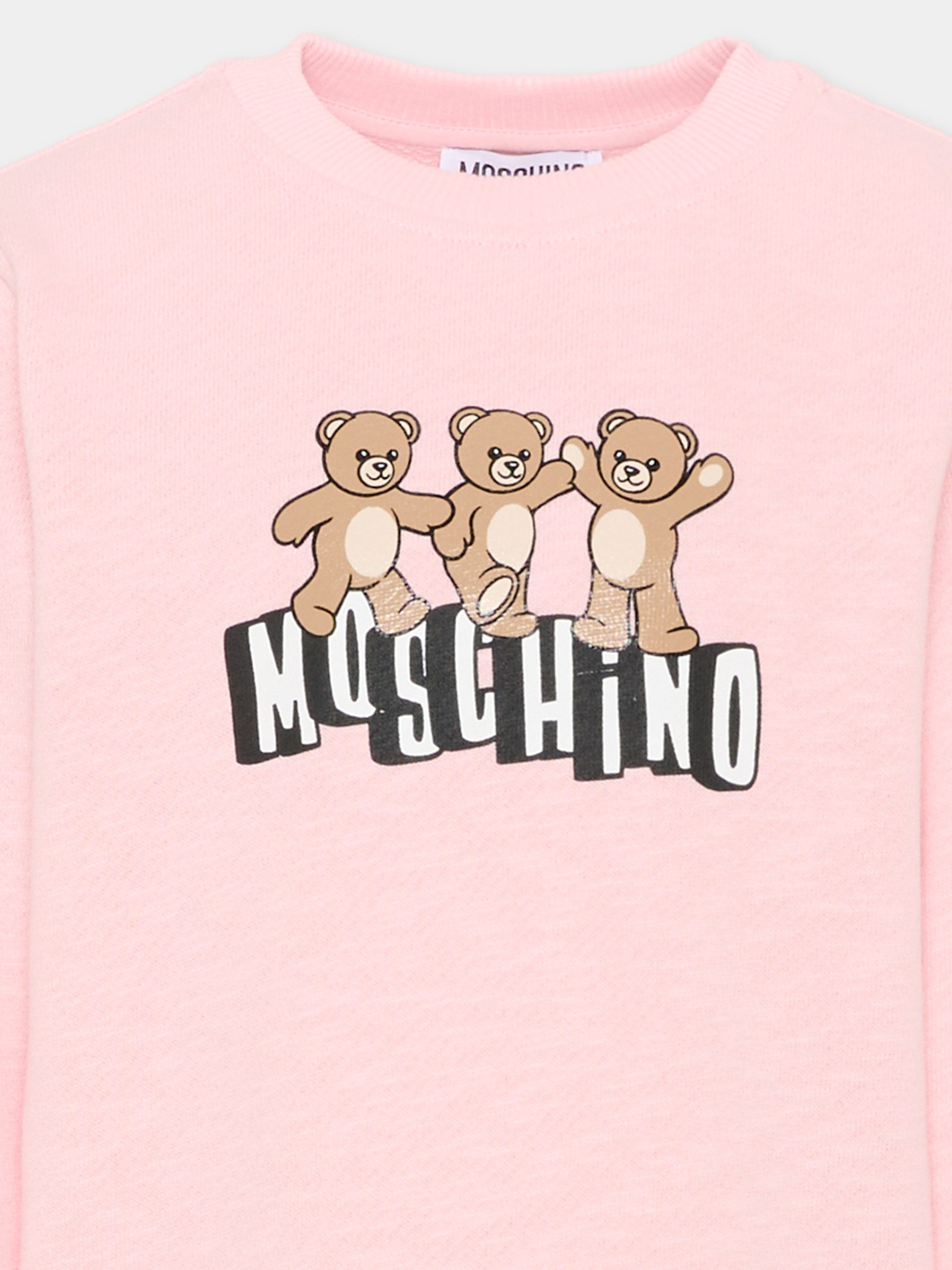 Felpa rosa per bambina con Teddy Bears,Moschino Kids,HVF08V LCA88 50209