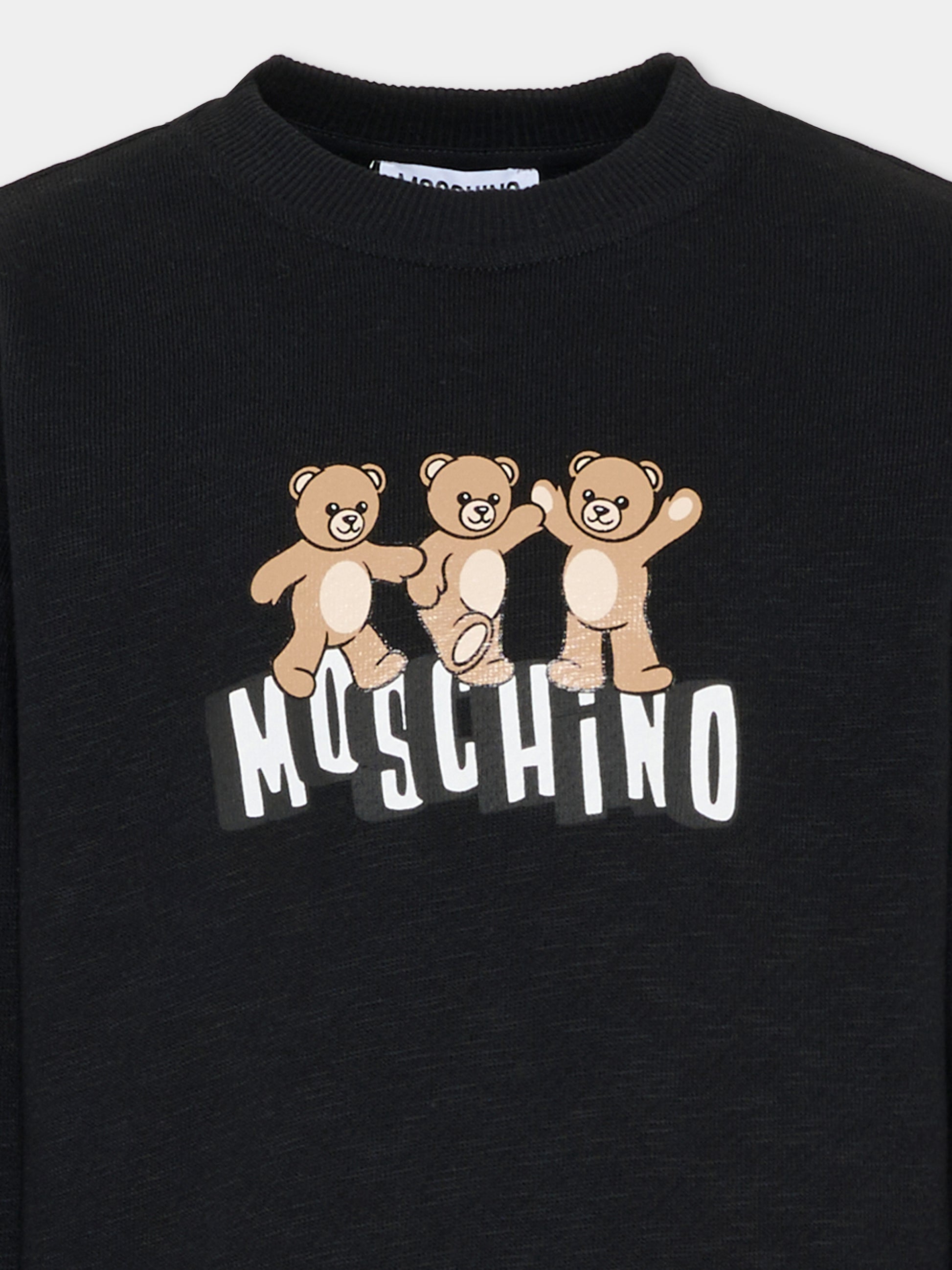Felpa nera per bambini con Teddy Bears,Moschino Kids,HVF08V LCA88 60100