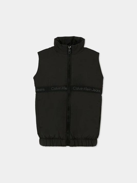 Gilet nero per bambini con logo,Calvin Klein Kids,IB0IB02282 BEH