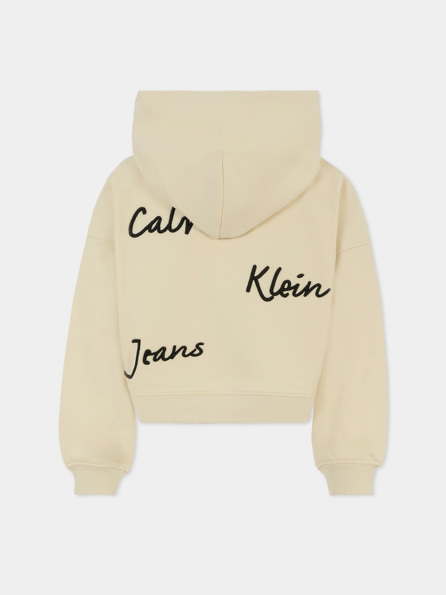 Felpa crop beige per bambina con logo ricamato,Calvin Klein Kids,IG0IG02747 CKS