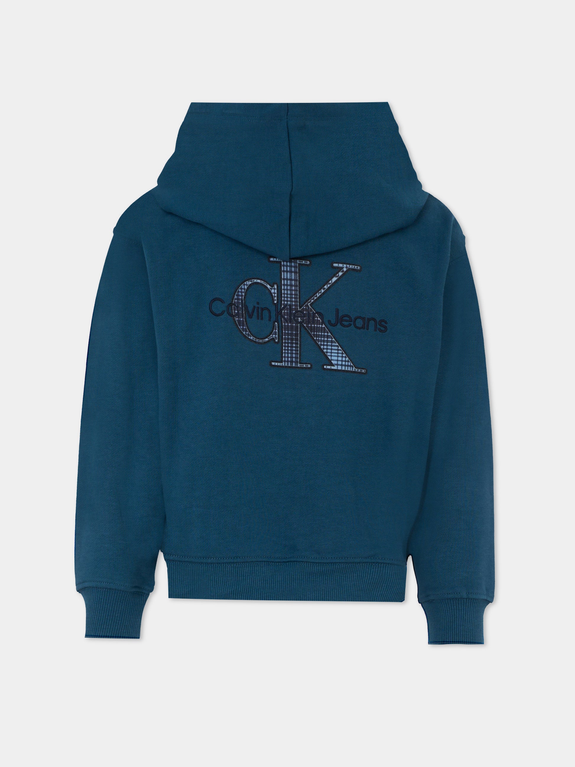 Felpa blu per bambino con logo ricamato,Calvin Klein Kids,IB0IB02379 CFA