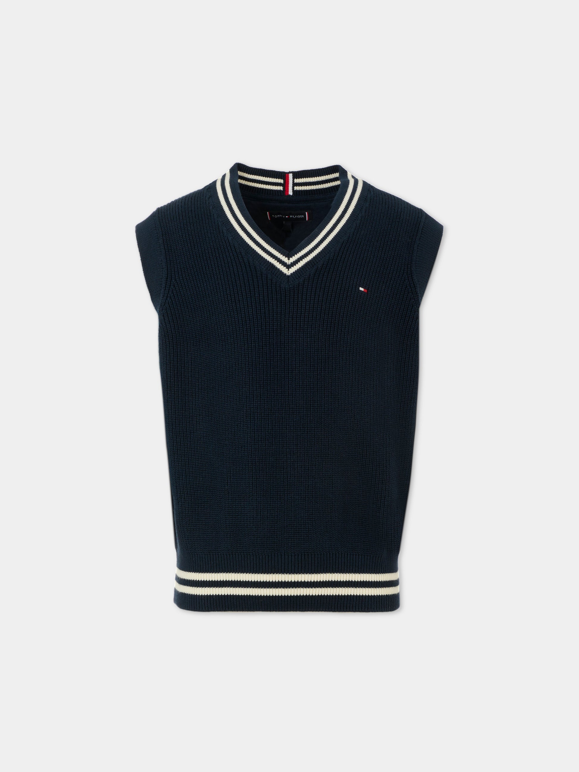 Maglia gilet blu per bambino con bandierina,Tommy Hilfiger Junior,KB0KB09602 C1G