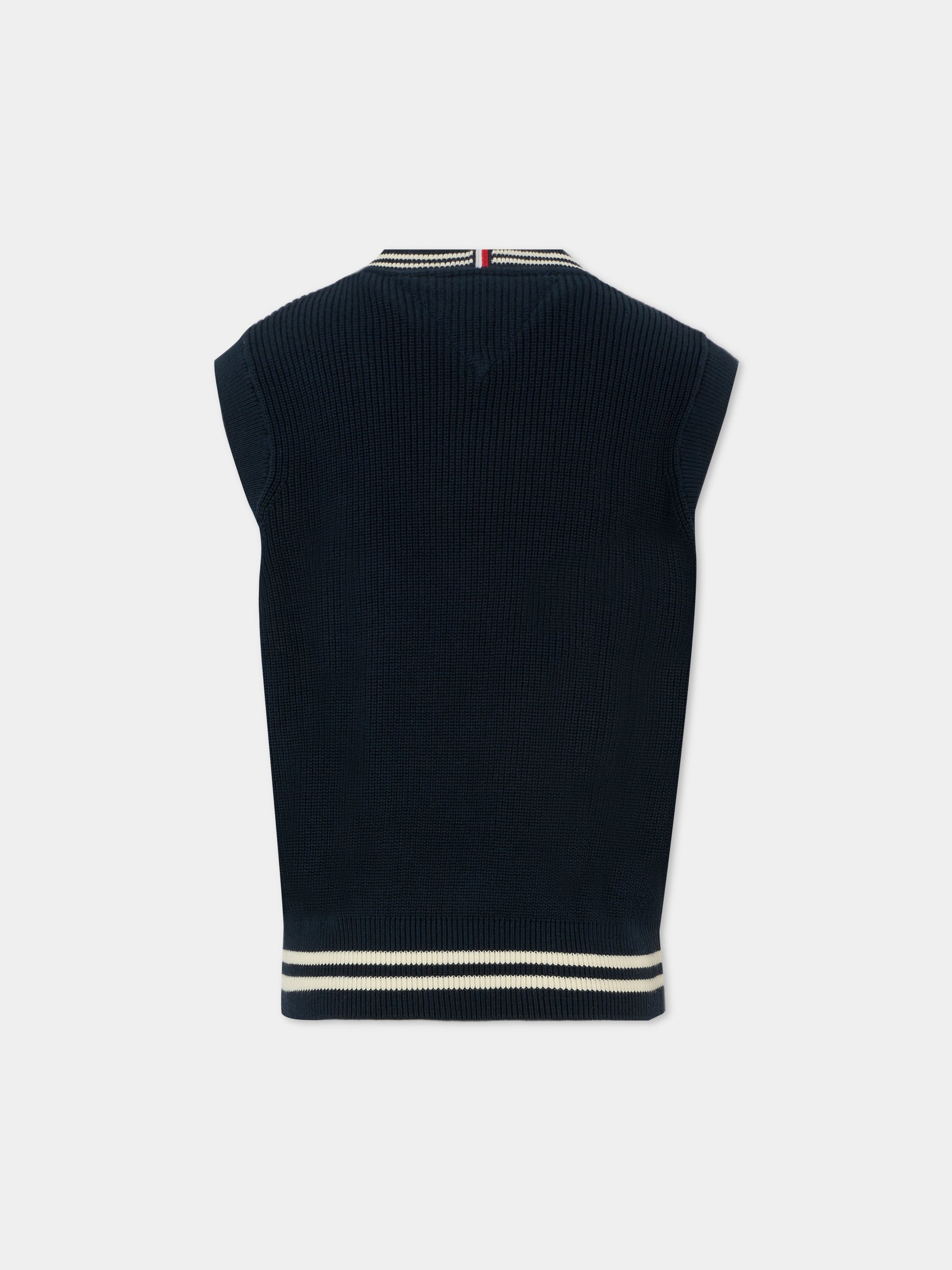 Maglia gilet blu per bambino con bandierina,Tommy Hilfiger Junior,KB0KB09602 C1G