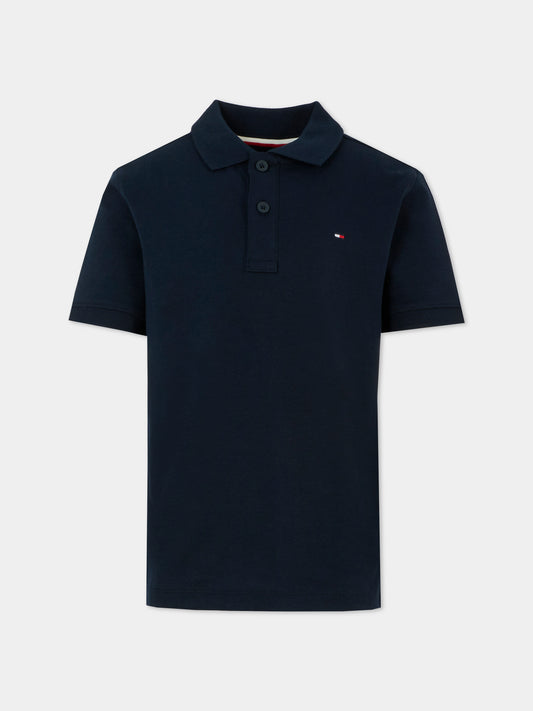 Polo blu per bambino con bandierina,Tommy Hilfiger Junior,KB0KB09333 C1G