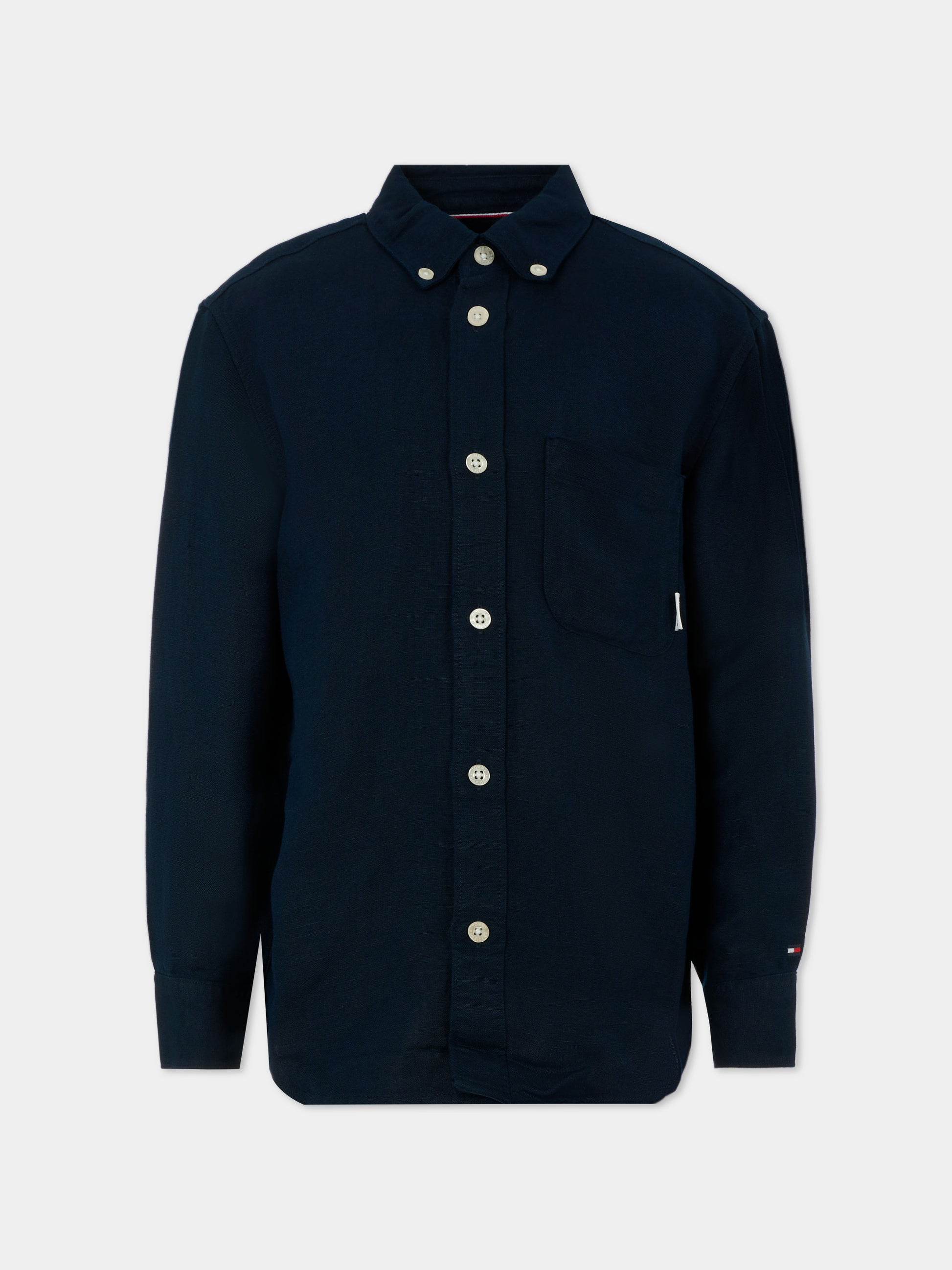 Camicia blu per bambino con bandierina,Tommy Hilfiger Junior,KB0KB09550 C1G