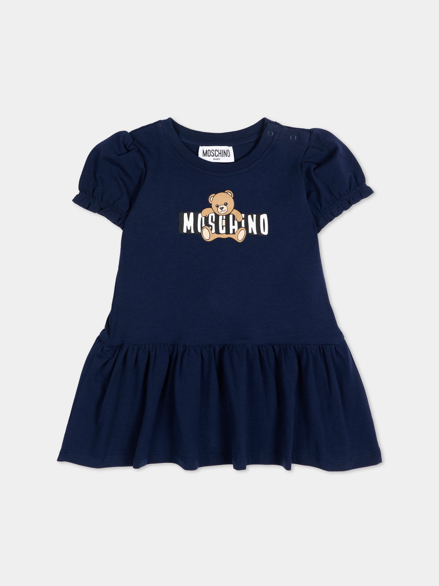 Vestito blu per neonata con Teddy Bear,Moschino Kids,MAV0C7 LBA00 40016
