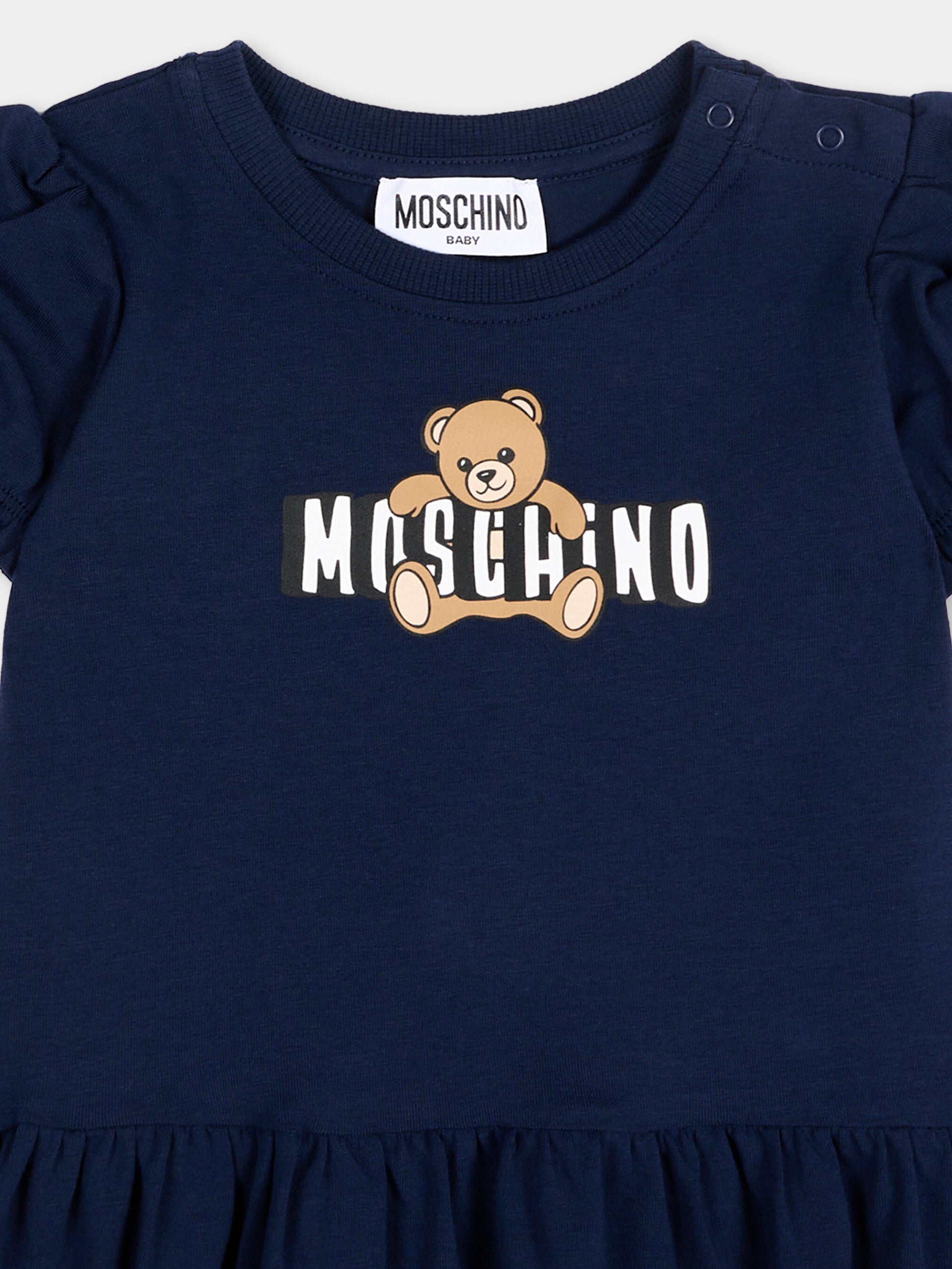 Vestito blu per neonata con Teddy Bear,Moschino Kids,MAV0C7 LBA00 40016
