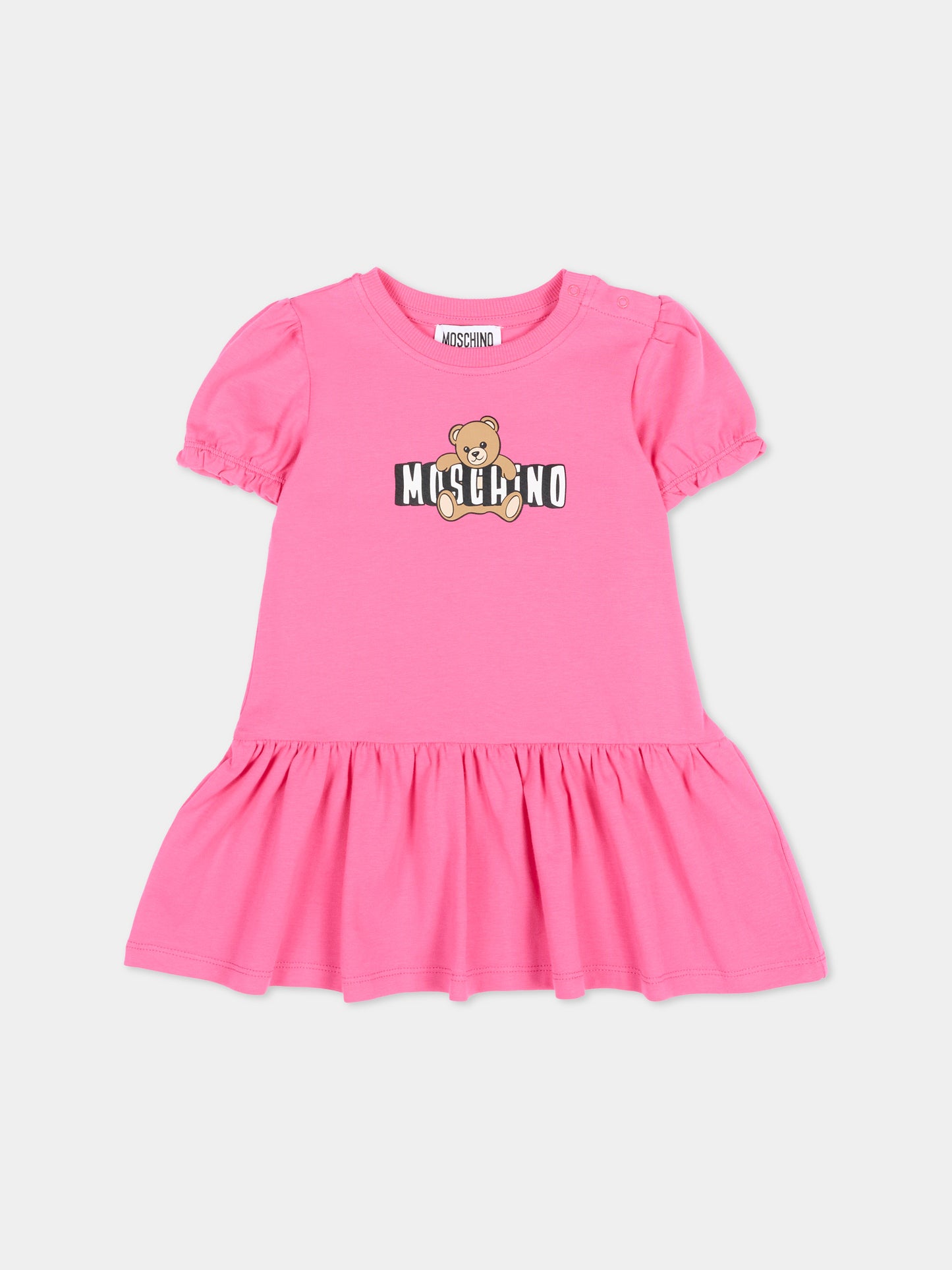 Vestito fucsia per neonata con logo e Teddy Bear,Moschino Kids,MAV0C7 LBA00 50533