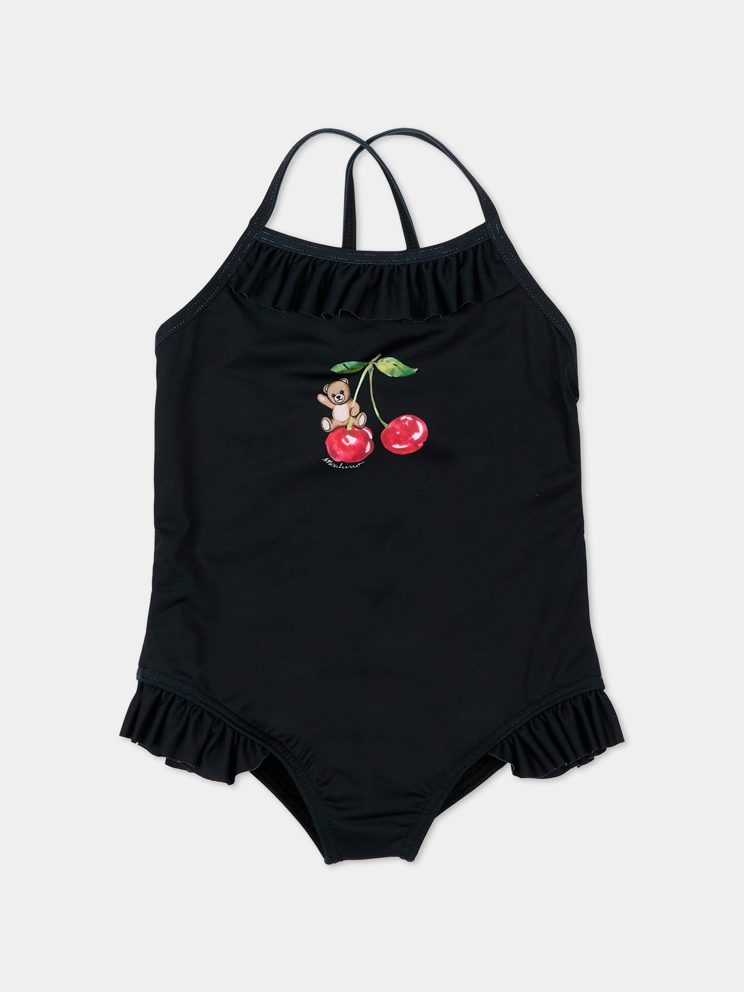 Costume intero nero per neonata con Teddy Bear,Moschino Kids,MBL00G LKA11 60100
