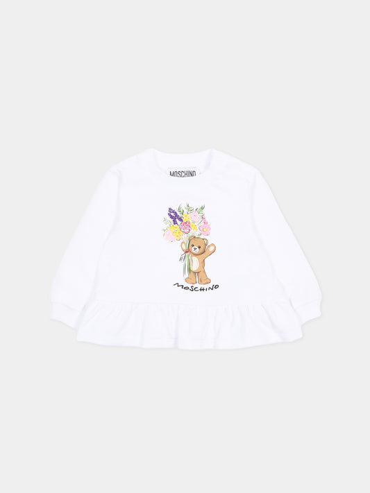 Felpa bianca per neonata con Teddy Bear,Moschino Kids,MDF035 LDA00 10101