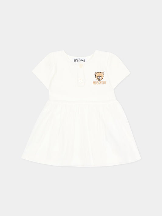 Abito avorio per neonata con Teddy Bear,Moschino Kids,MDV0DB LAA55 10063