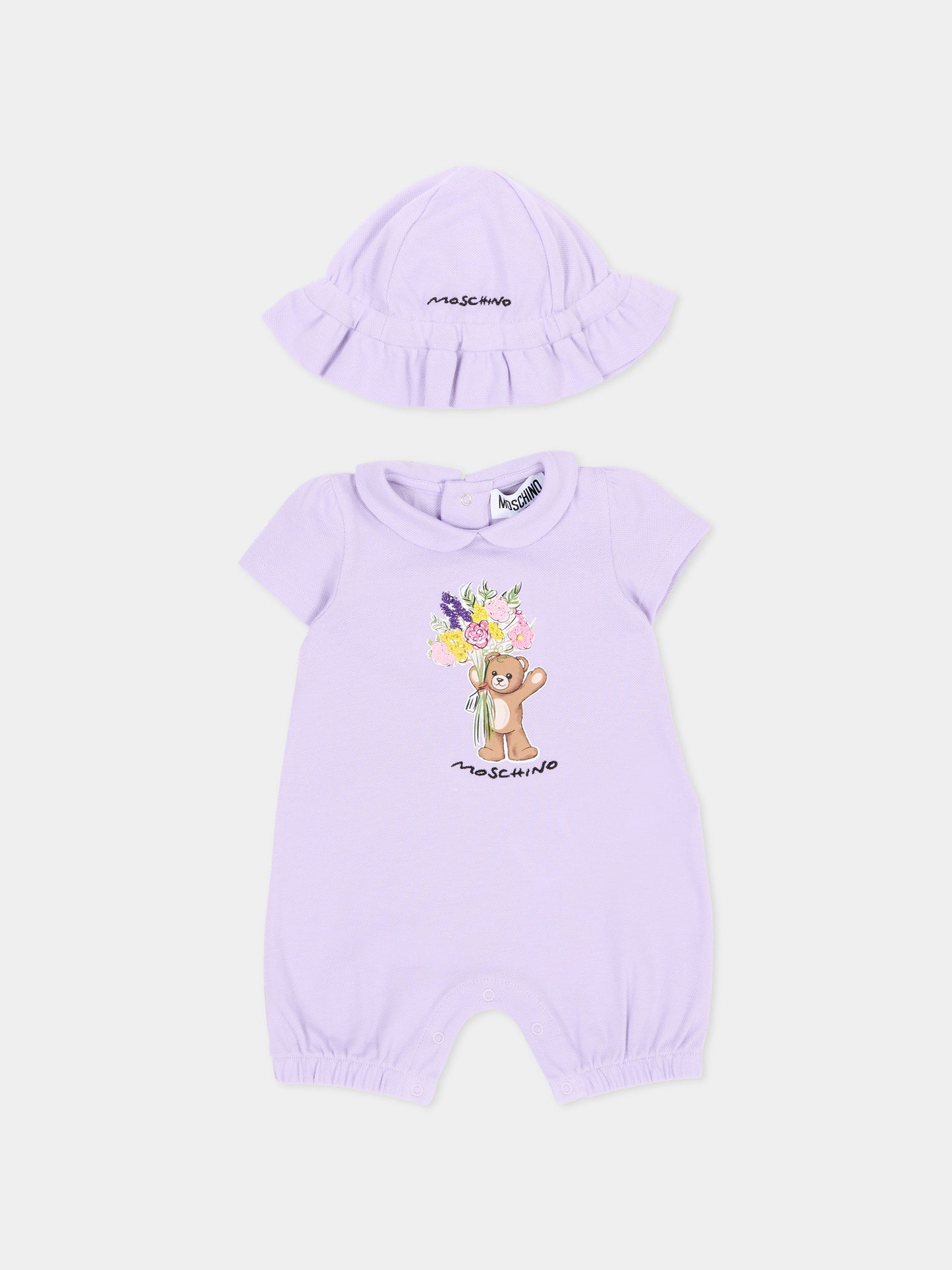 Pagliaccetto lilla per neonata con Teddy Bear,Moschino Kids,MDY01B LFA06 51683