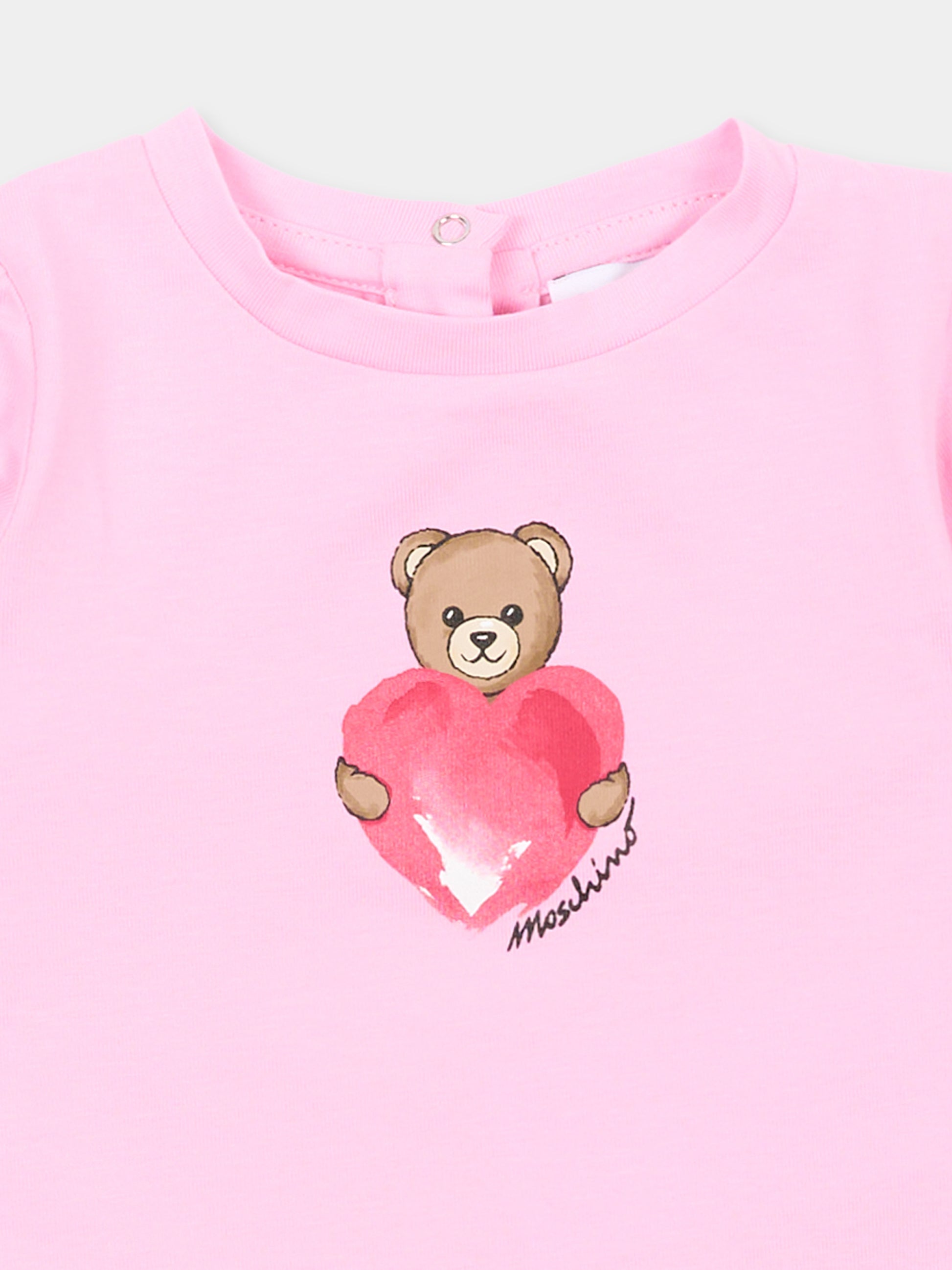 T-shirt rosa per neonata con Teddy Bear,Moschino Kids,MLM02B LBA00 51473