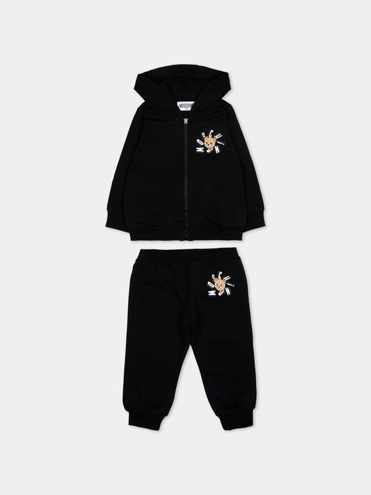 Completo sportivo nero per neonati con Teddy Bear,Moschino Kids,MMK05D LCA19 60100