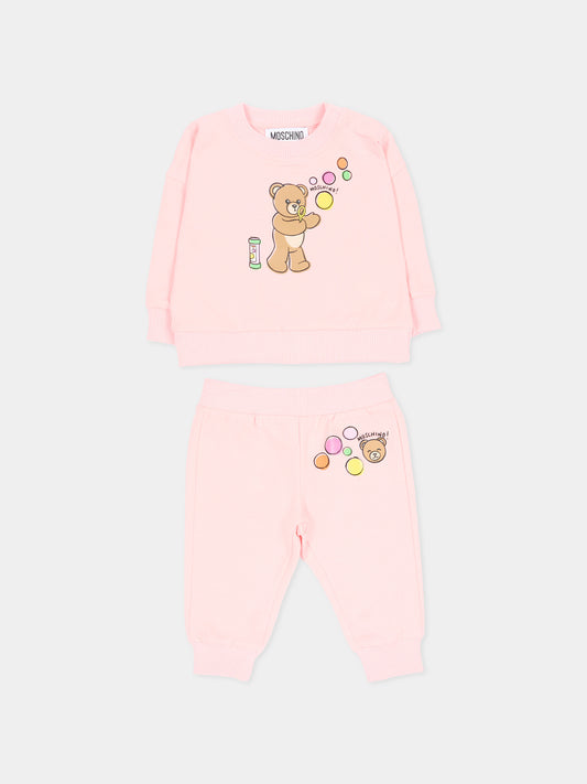 Completo sportivo rosa per neonata con Teddy Bear,Moschino Kids,MSK039 LCA19 50209