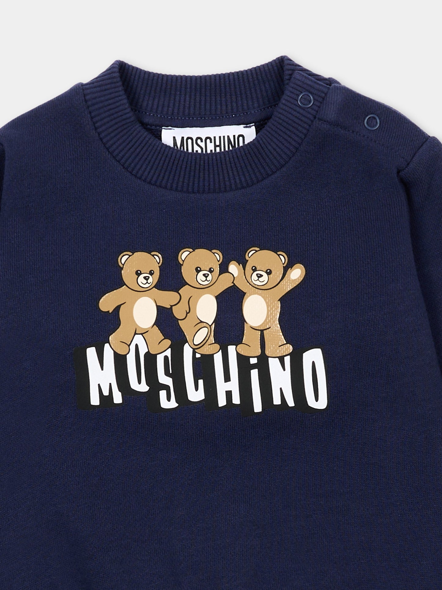 Felpa blu per neonati con Teddy Bear,Moschino Kids,MTF060 LCA89 40016