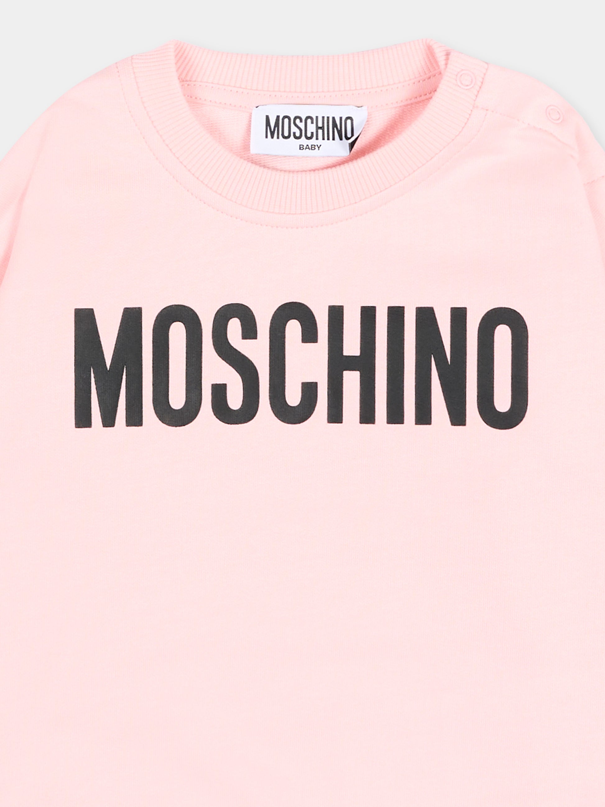 Felpa rosa per neonata con logo,Moschino Kids,MUF06C LCA52 50209
