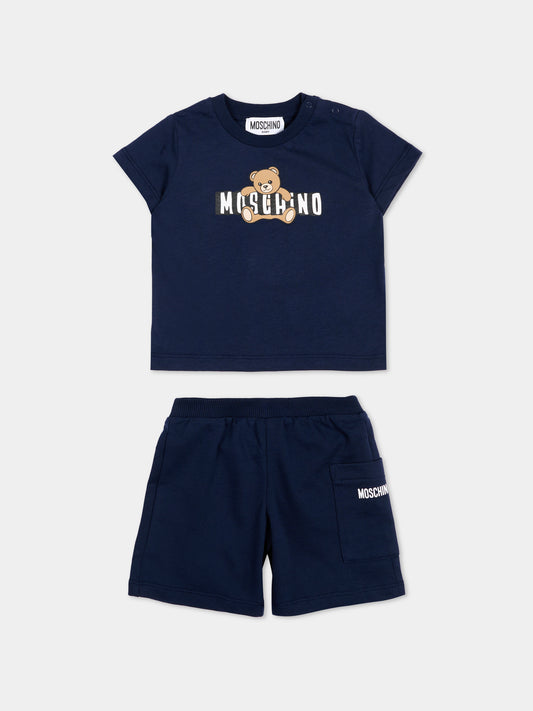 Completo sportivo blu per neonati con teddy bear,Moschino Kids,MUG01U LCA19 40016