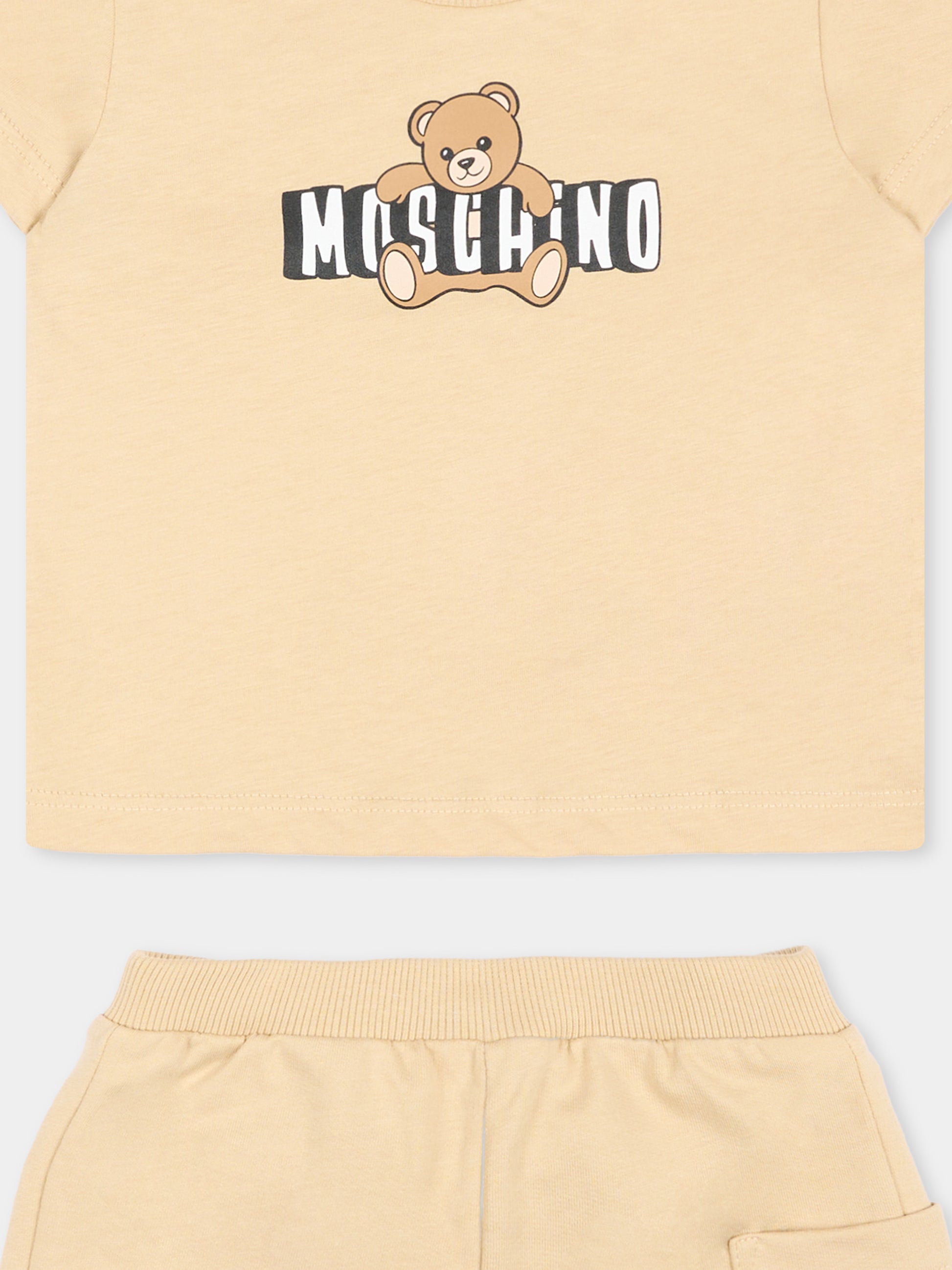Completo sportivo beige per neonati logo,Moschino Kids,MUG01U LCA19 20829