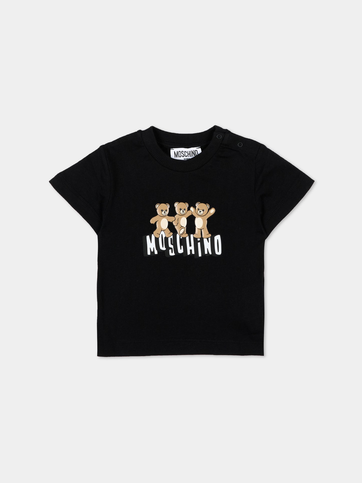 T-Shirt nera per neonati con logo e Teddy Bear,Moschino Kids,MUM04K LAA17 60100