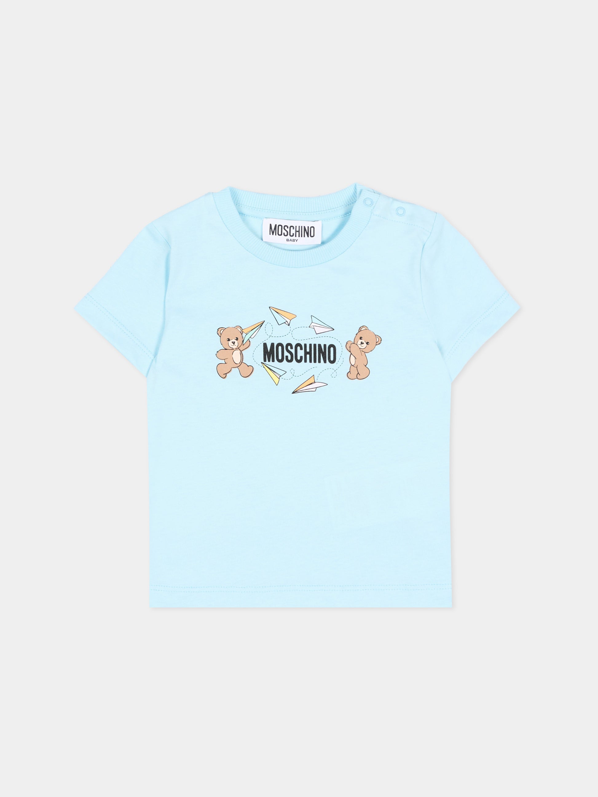T-Shirt celeste per neonato con Teddy Bear,Moschino Kids,MUM04M LAA01 40304