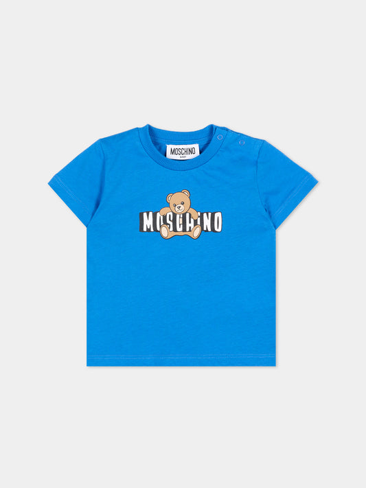 T-Shirt blu per neonati con Teddy Bear,Moschino Kids,MUM04P LAA03 40630