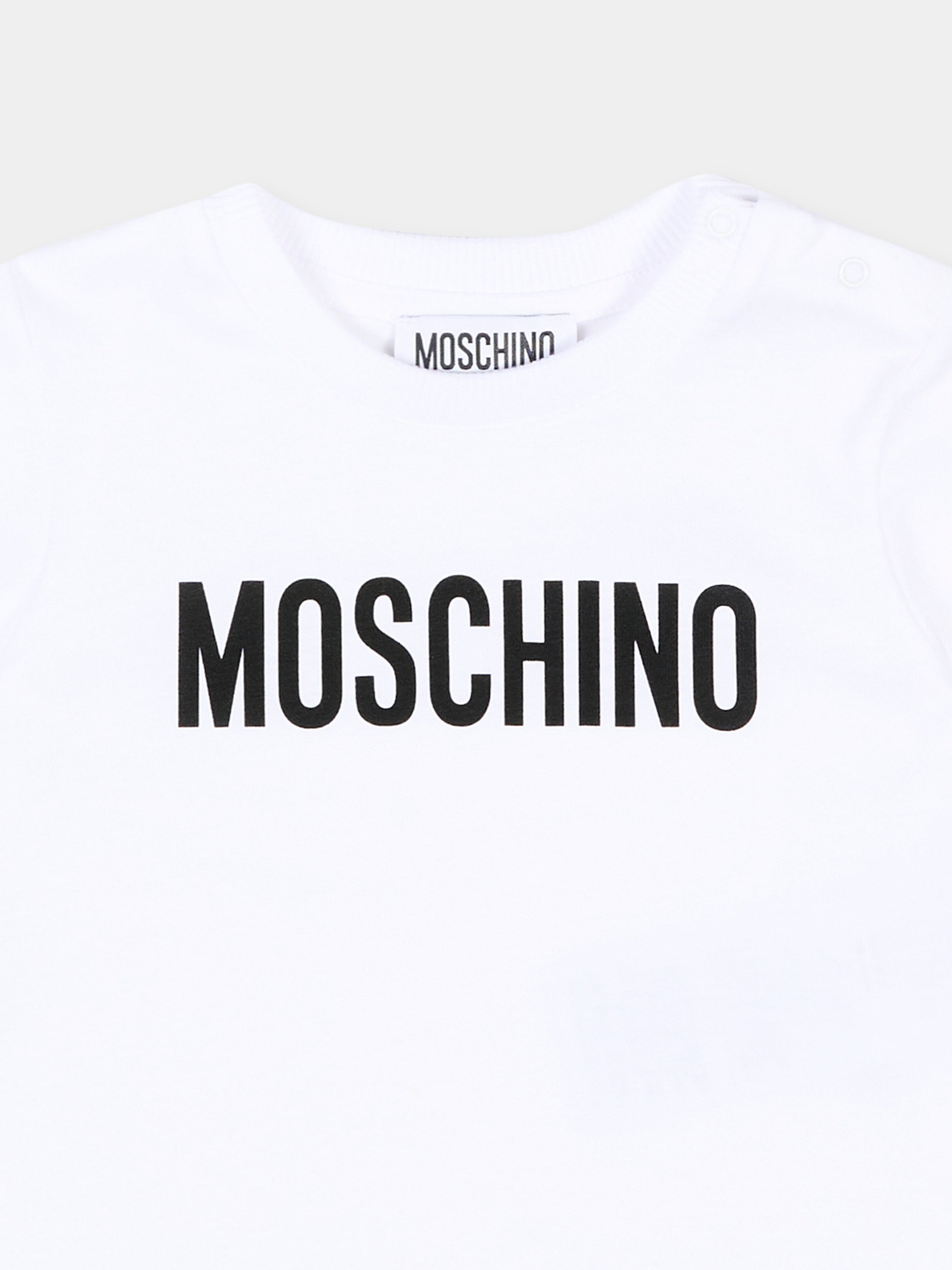 T-Shirt bianca per neonati con logo,Moschino Kids,MUM04U LAA02 10101