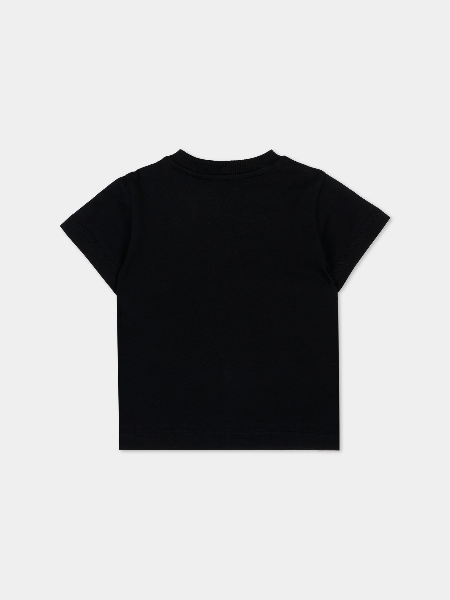 T-Shirt nera per neonati con logo,Moschino Kids,MUM04U LAA02 60100