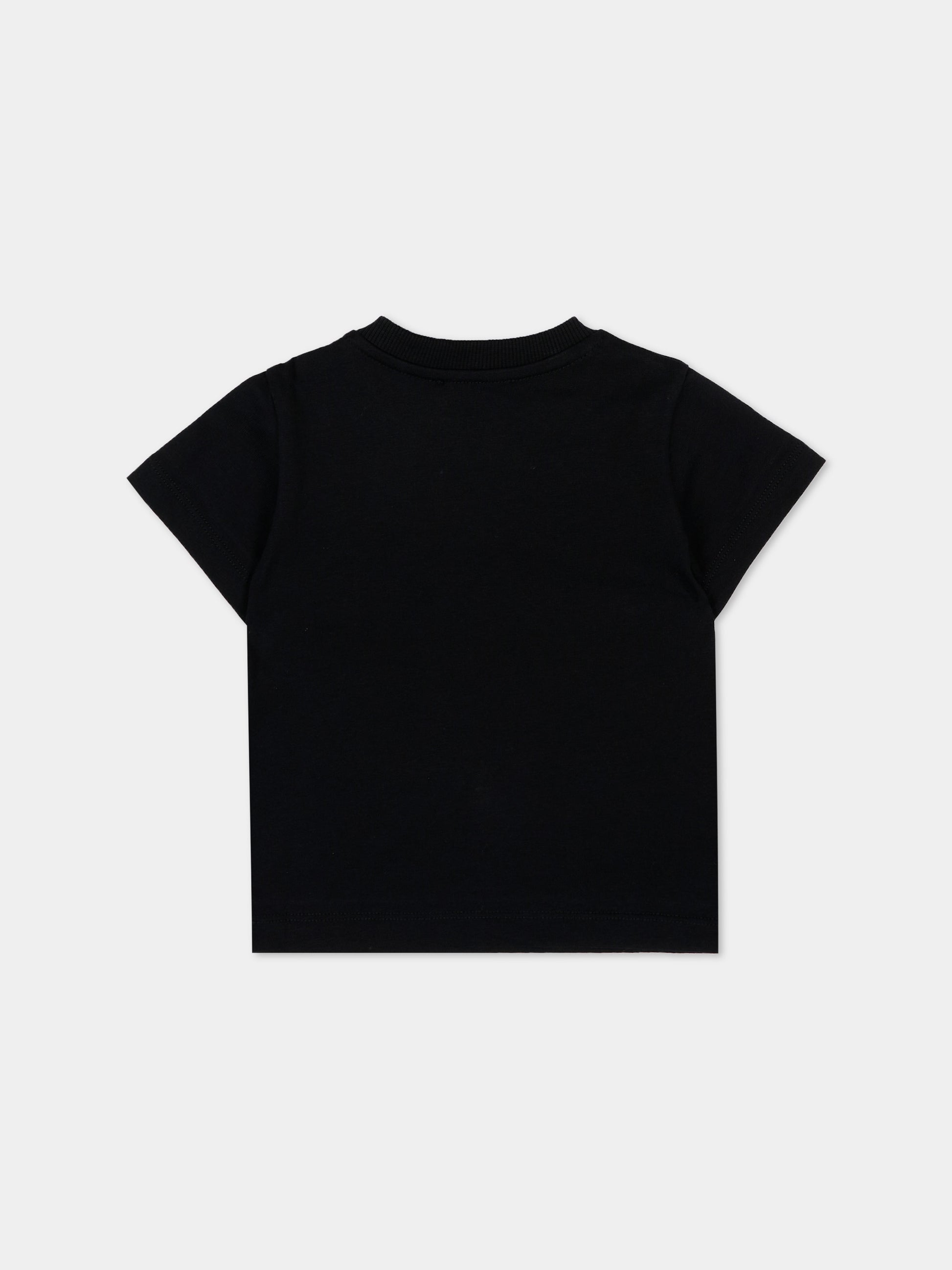 T-Shirt nera per neonati con logo,Moschino Kids,MUM04U LAA02 60100