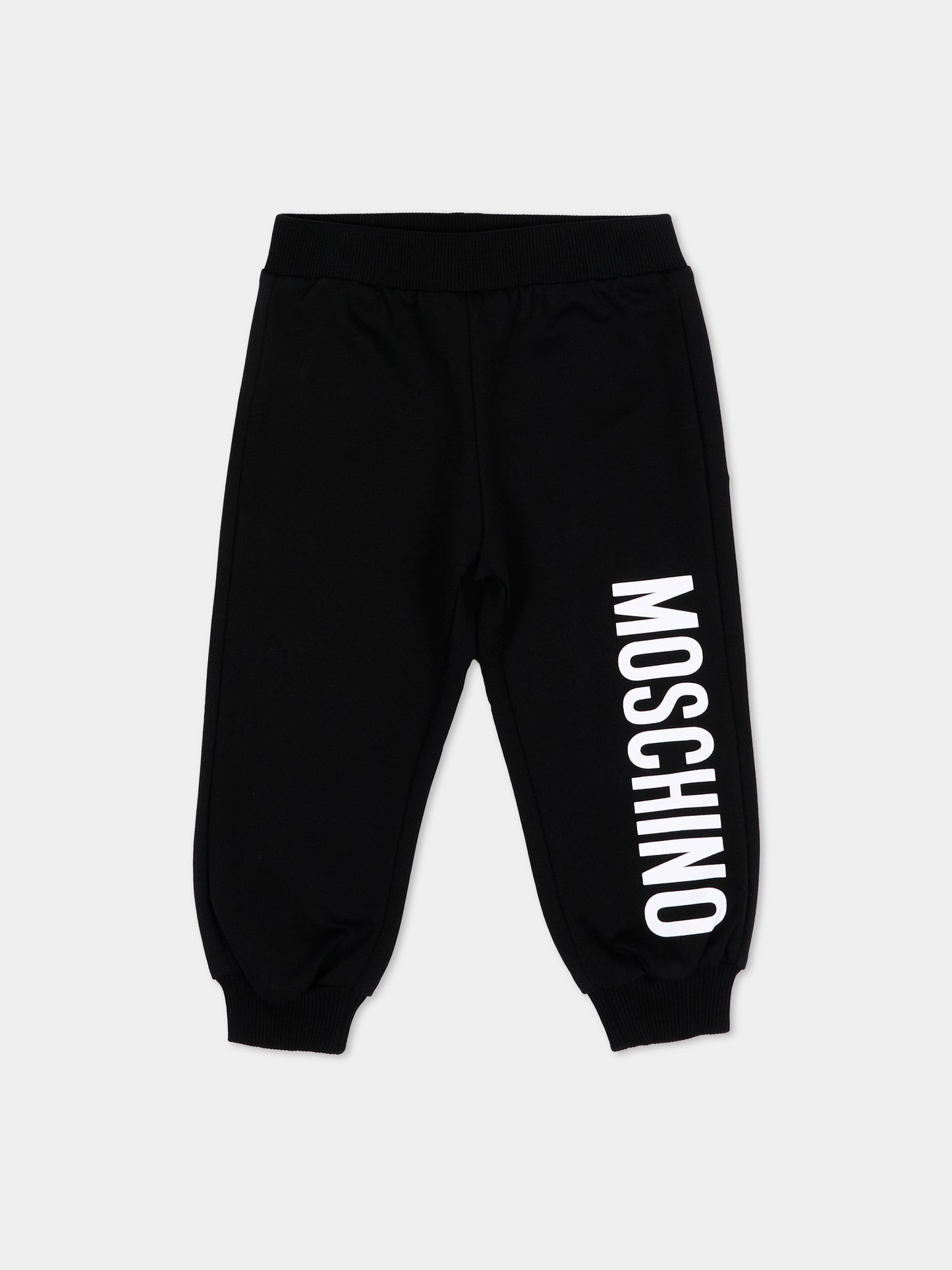 Pantalone sportivo nero per neonati con logo,Moschino Kids,MUP05W LCA19 60100