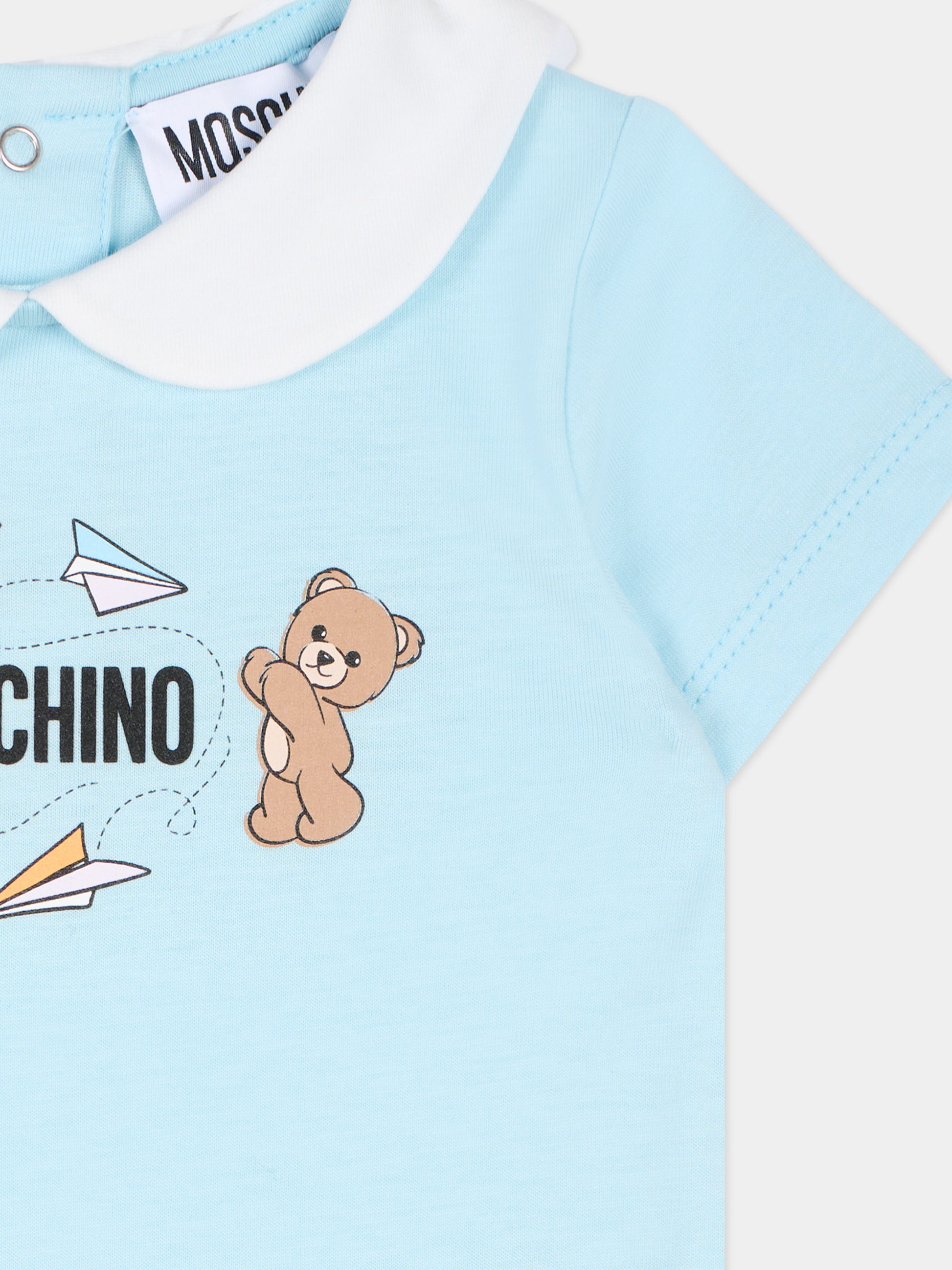 Pagliaccetto celeste per neonato con Teddy Bears,Moschino Kids,MUT04O LAA01 40304