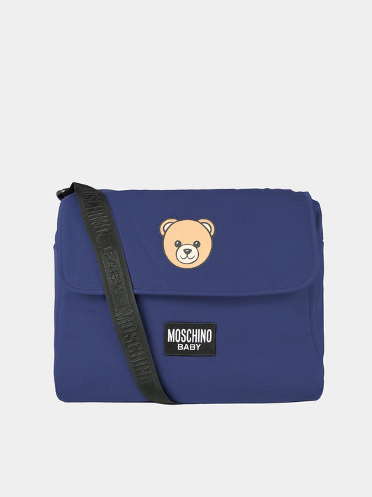 Borsa mamma blu per neonati con Teddy Bear e logo,Moschino Kids,MUX05V LCA19 40016