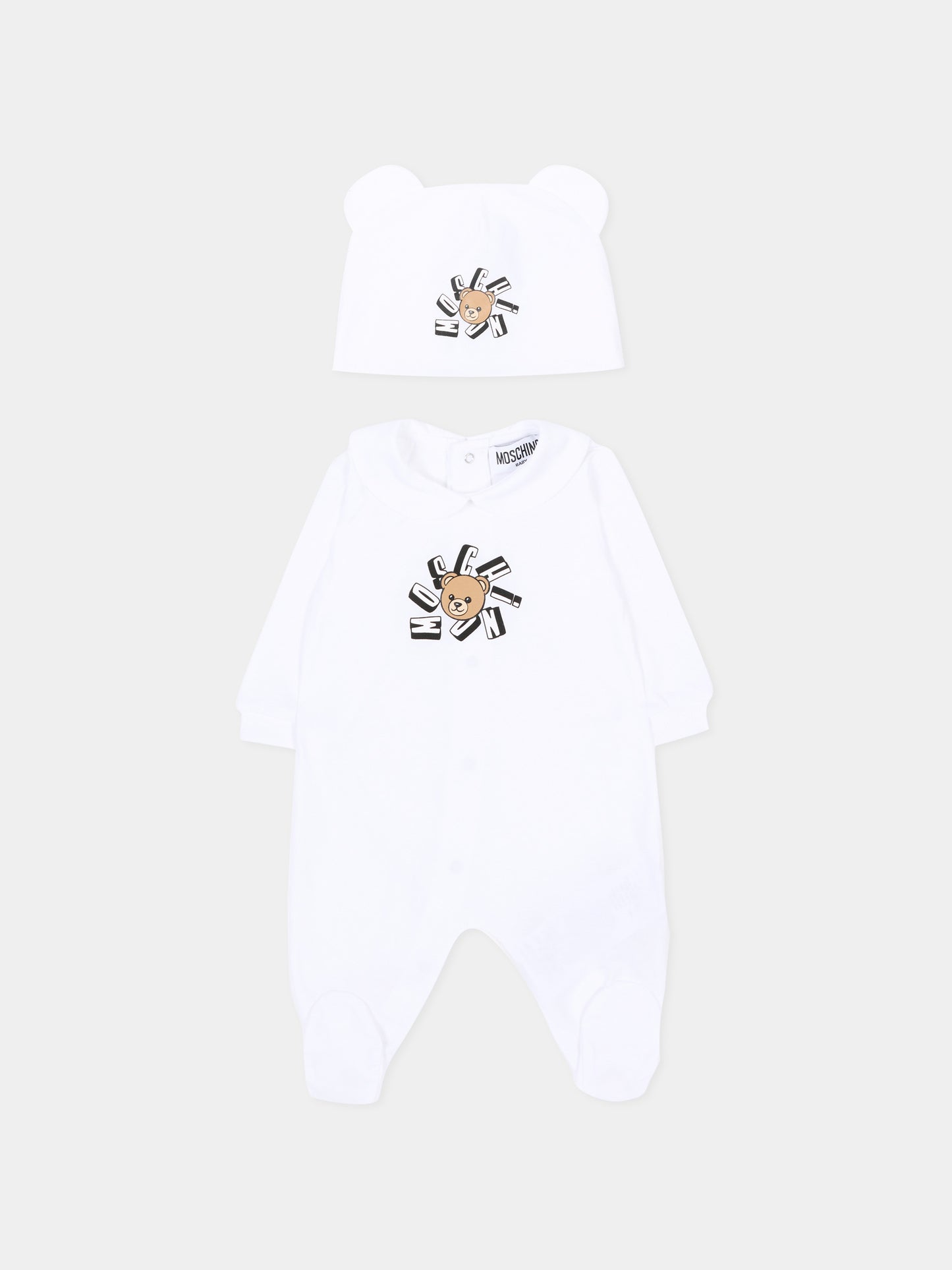 Set tutina bianco per neonati con Teddy Bear,Moschino Kids,MUY094 LAA02 10101
