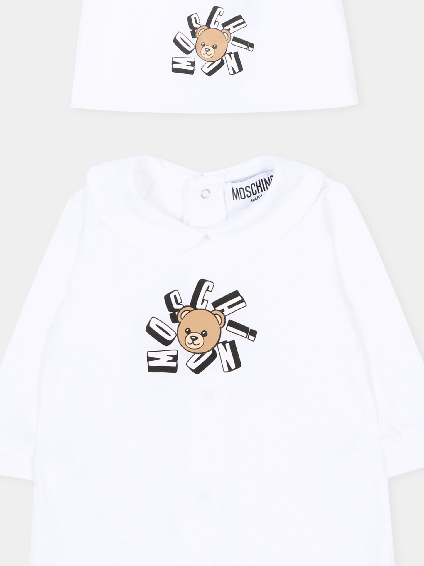 Set tutina bianco per neonati con Teddy Bear,Moschino Kids,MUY094 LAA02 10101