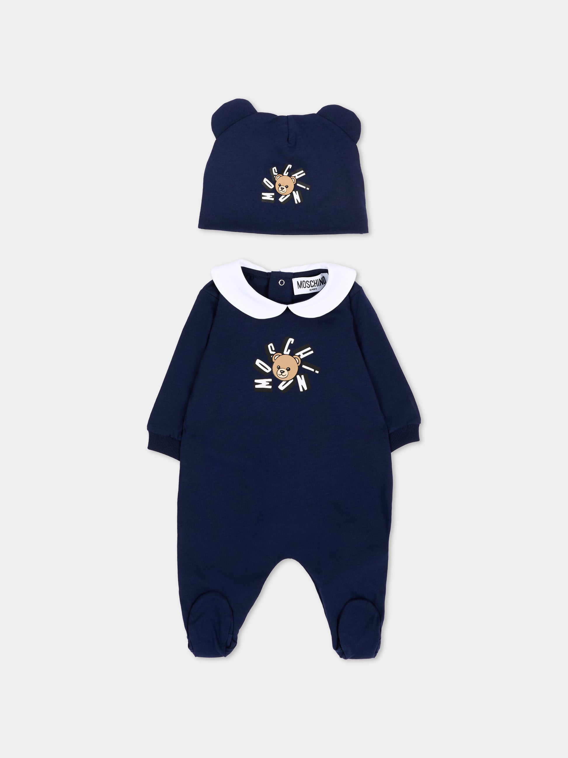 Set tutina blu per neonati con Teddy Bear,Moschino Kids,MUY094 LAA02 40016