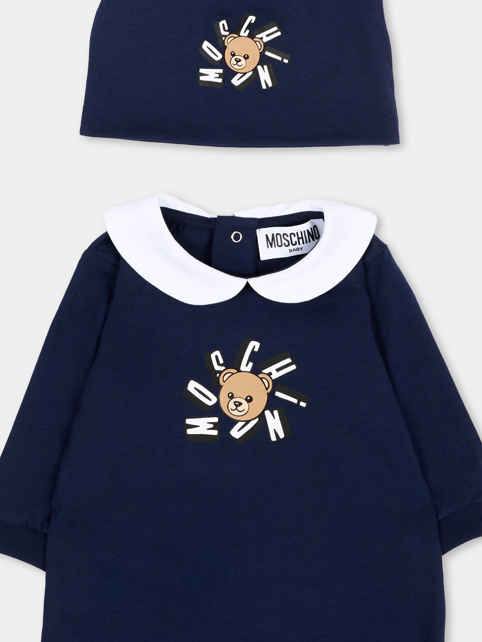 Set tutina blu per neonati con Teddy Bear,Moschino Kids,MUY094 LAA02 40016