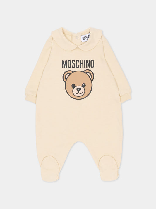 Tutina beige per neonati con Teddy Bear,Moschino Kids,MUY098 LCA19 20404