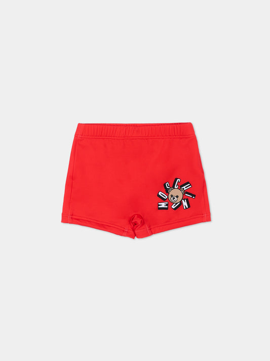 Boxer mare rosso per neonato con logo,Moschino Kids,MXL006 LKA11 50109