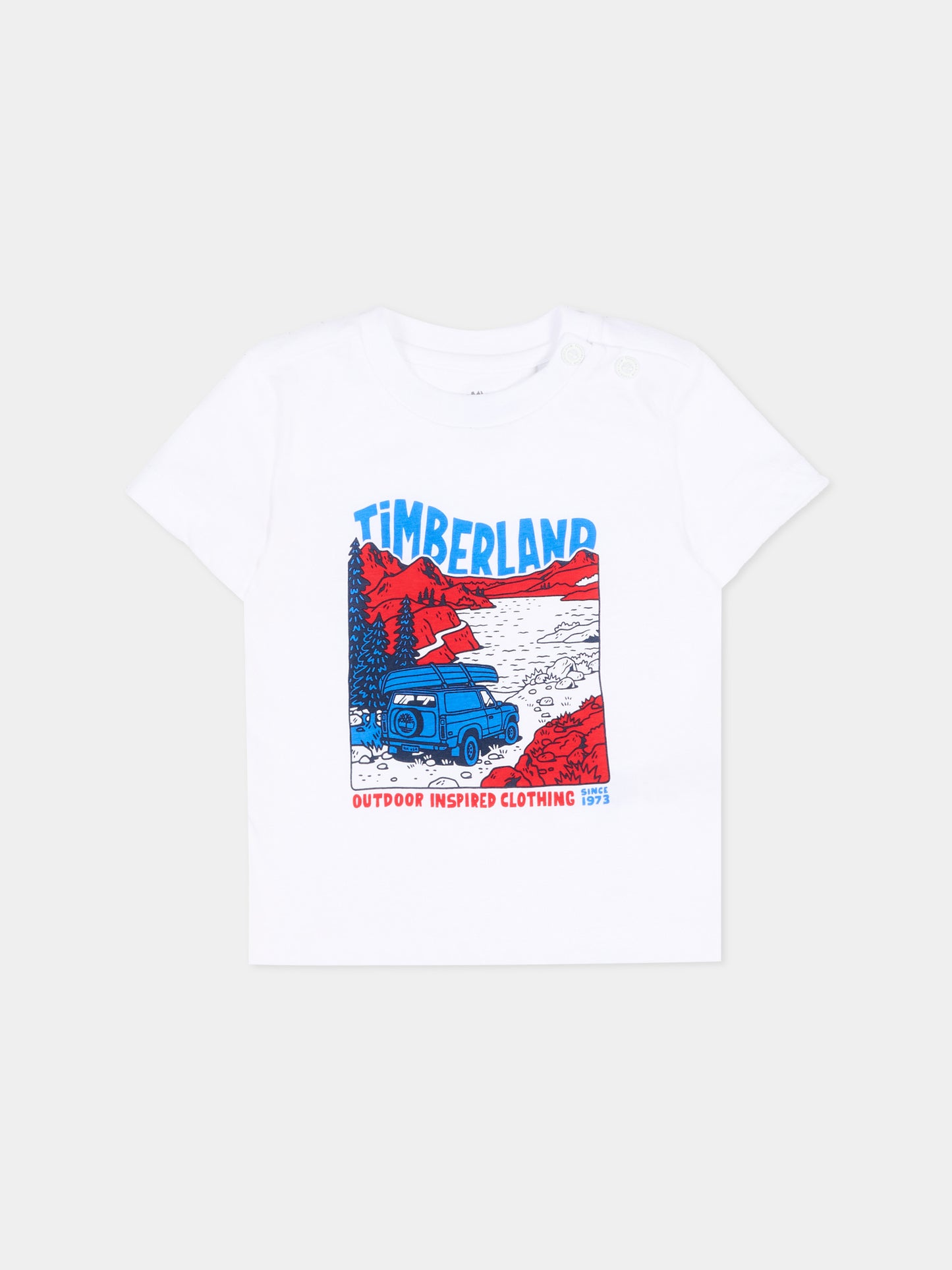T-shirt bianca per neonato con stampa outdoor,Timberland,T60855 10P