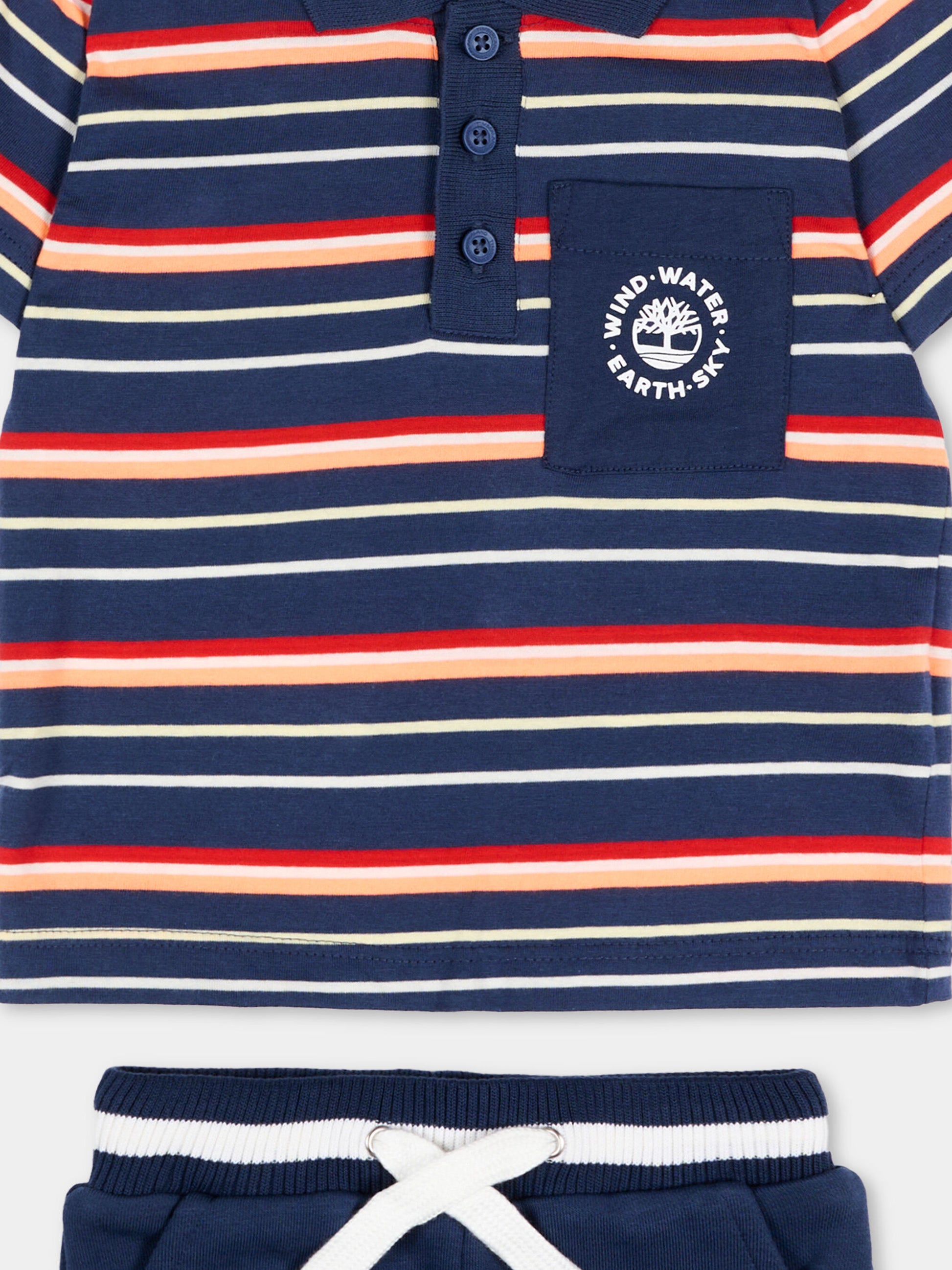 Completo sportivo blu per neonato a righe,Timberland,T60858 805