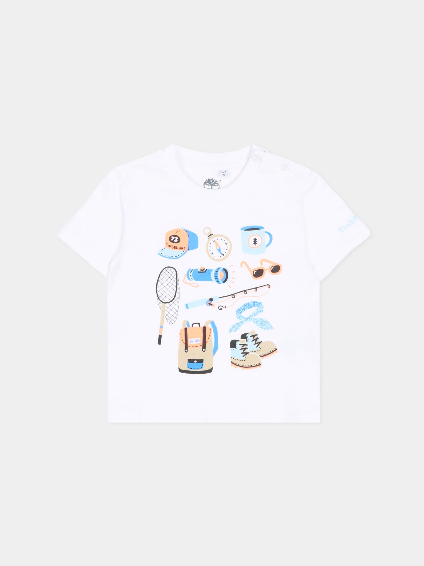 T-Shirt bianca per neonato con stampa outdoor,Timberland,T60895 10P