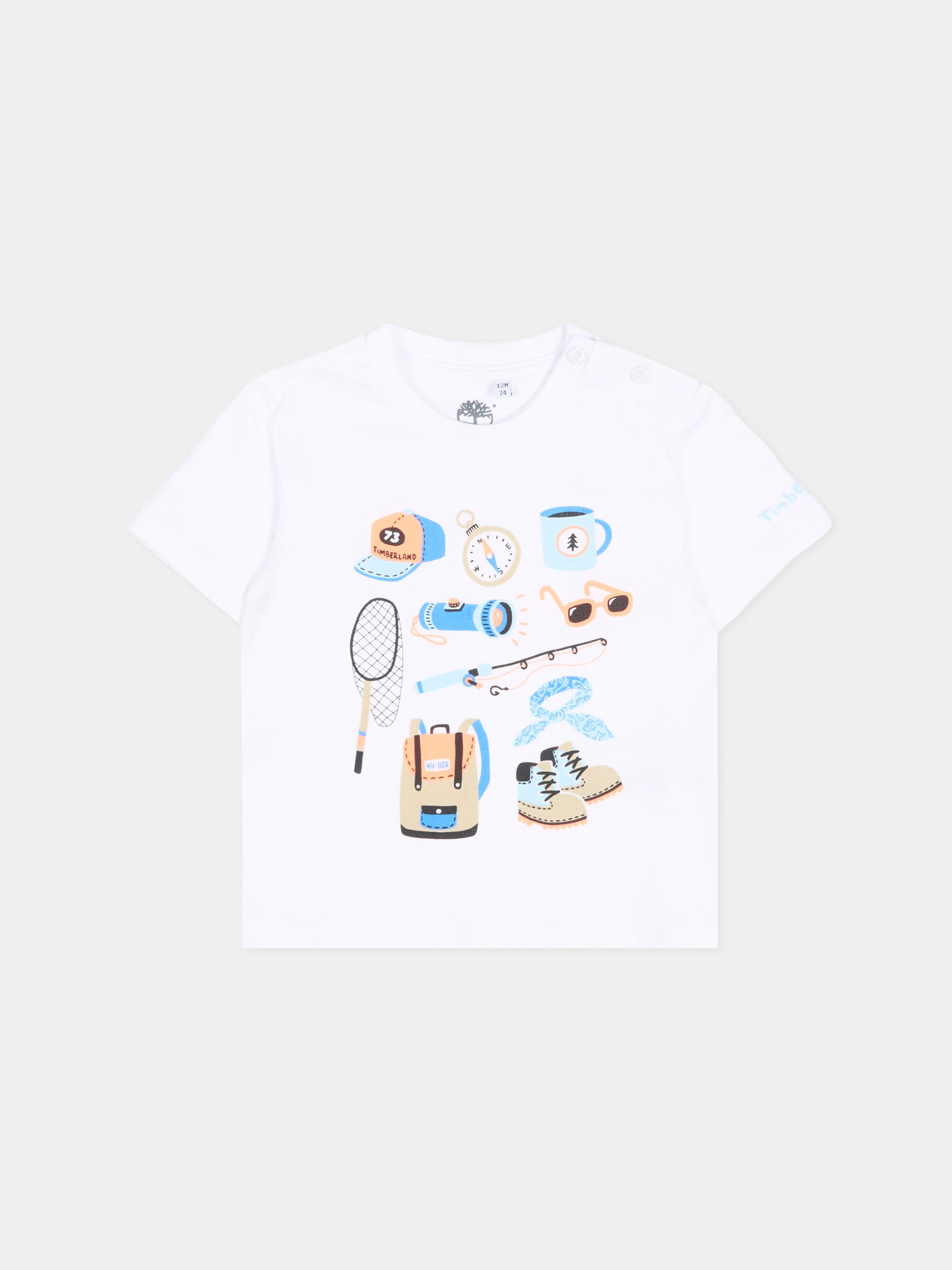 T-Shirt bianca per neonato con stampa outdoor,Timberland,T60895 10P