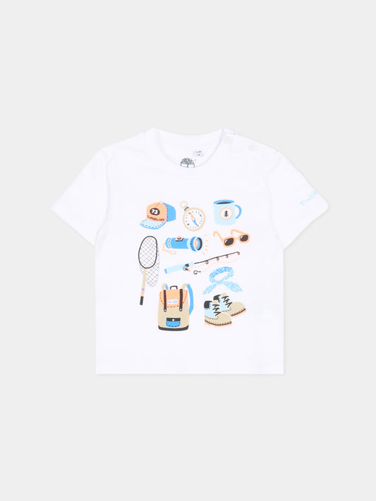 T-Shirt bianca per neonato con stampa outdoor,Timberland,T60895 10P