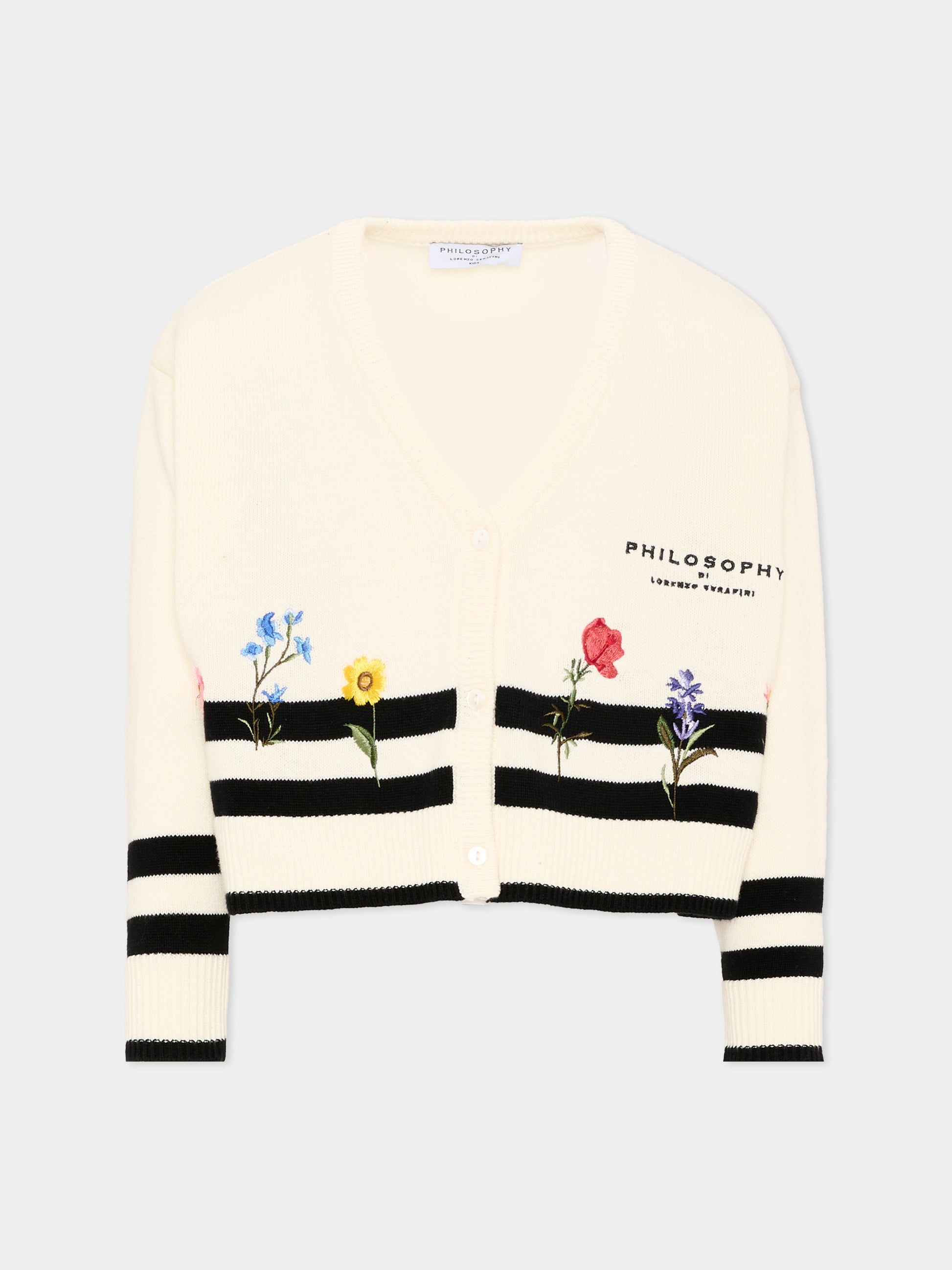 Cardigan avorio per bambina con ricamo floreale,Philosophy,I9G802 - 7034 - 0150